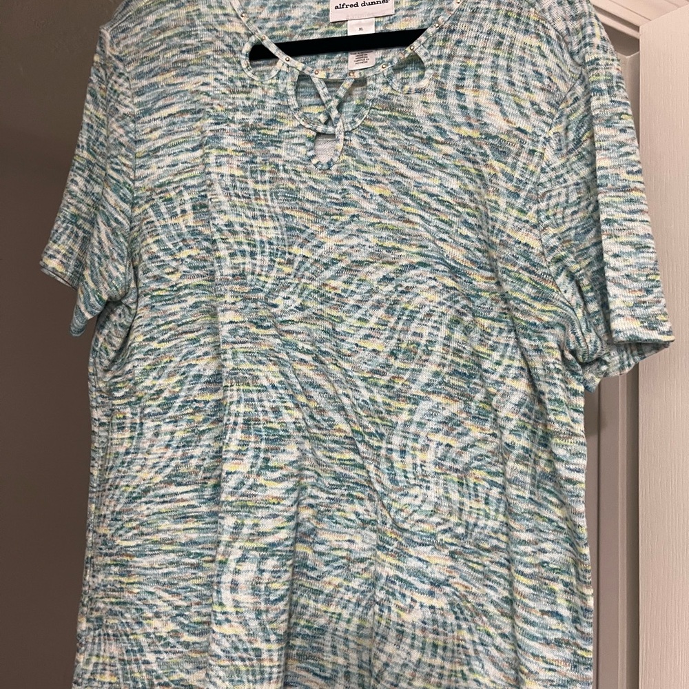 Alfred Dunner Blue and Green Short Sleeve Tee